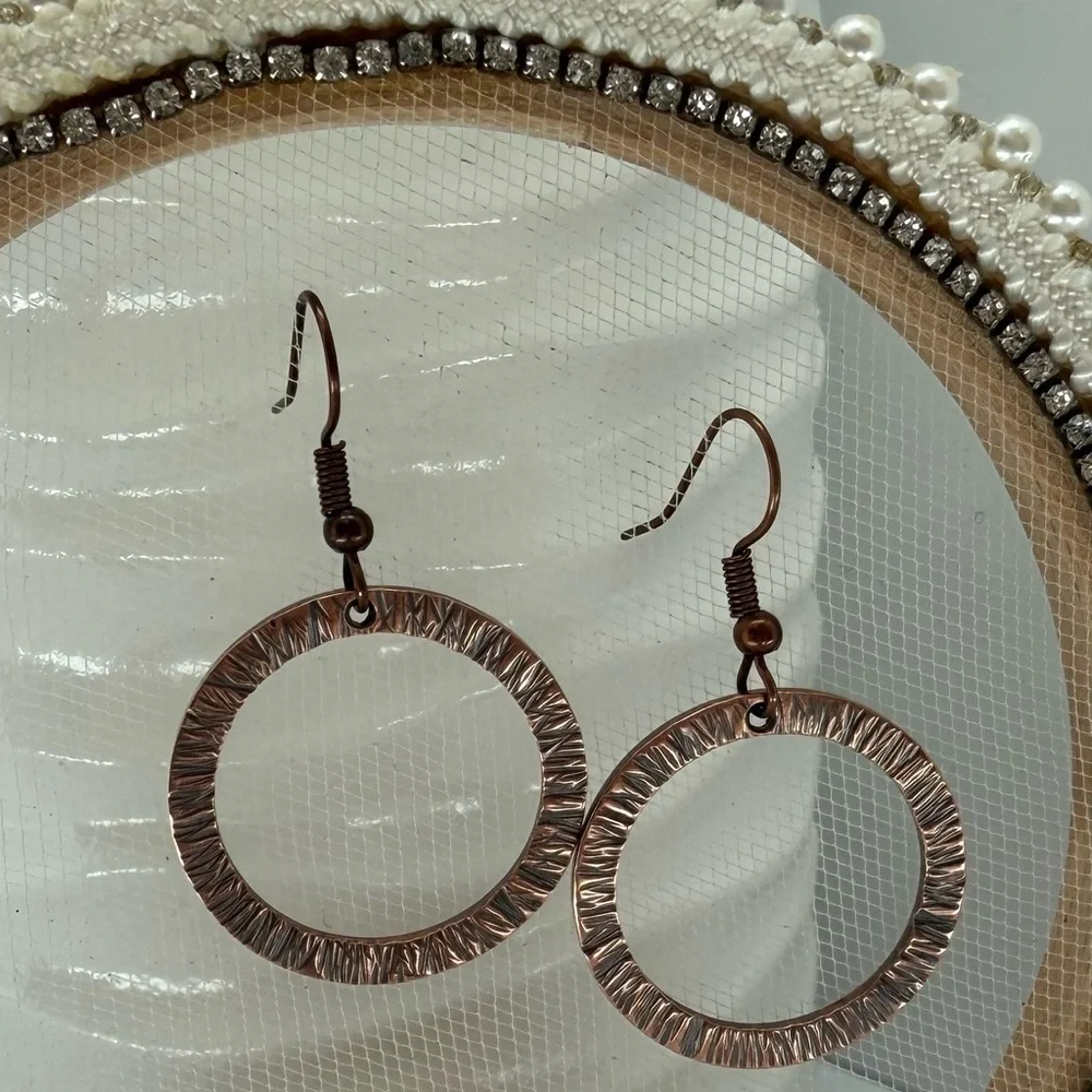 Artisan Copper Hoop Earrings with Hammered Textured Design